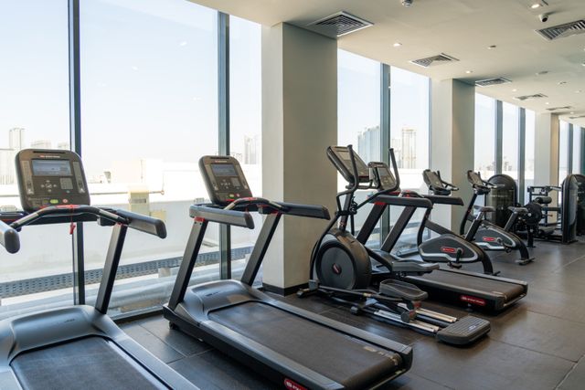 Racks and weights on the gym floor